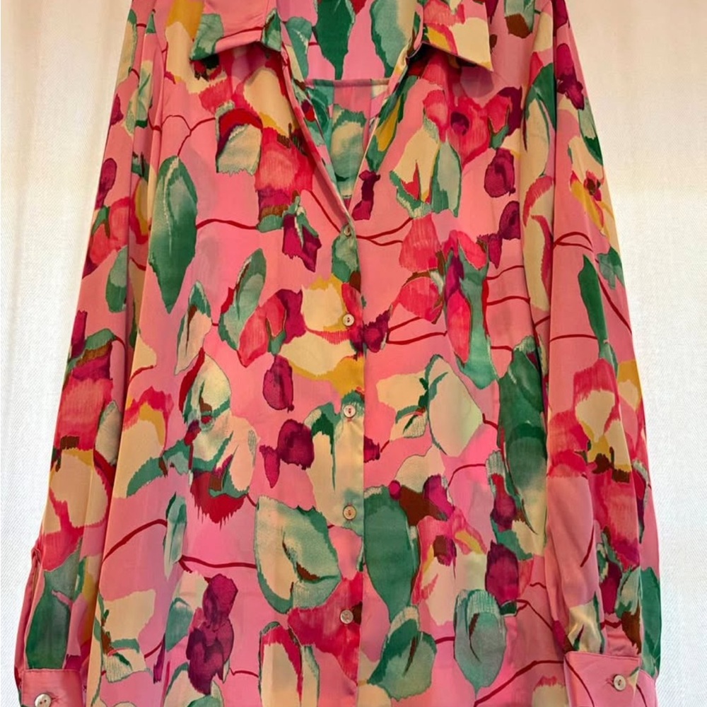 Floral Pink Button-Up Blouse